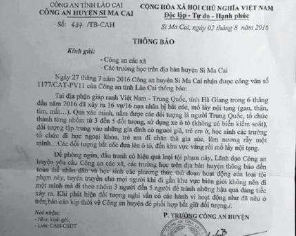 Nạn bắt cóc, mổ lấy nội tạng tại vùng giáp ranh Việt - Trung: Nơi thông báo có, chỗ bảo không!